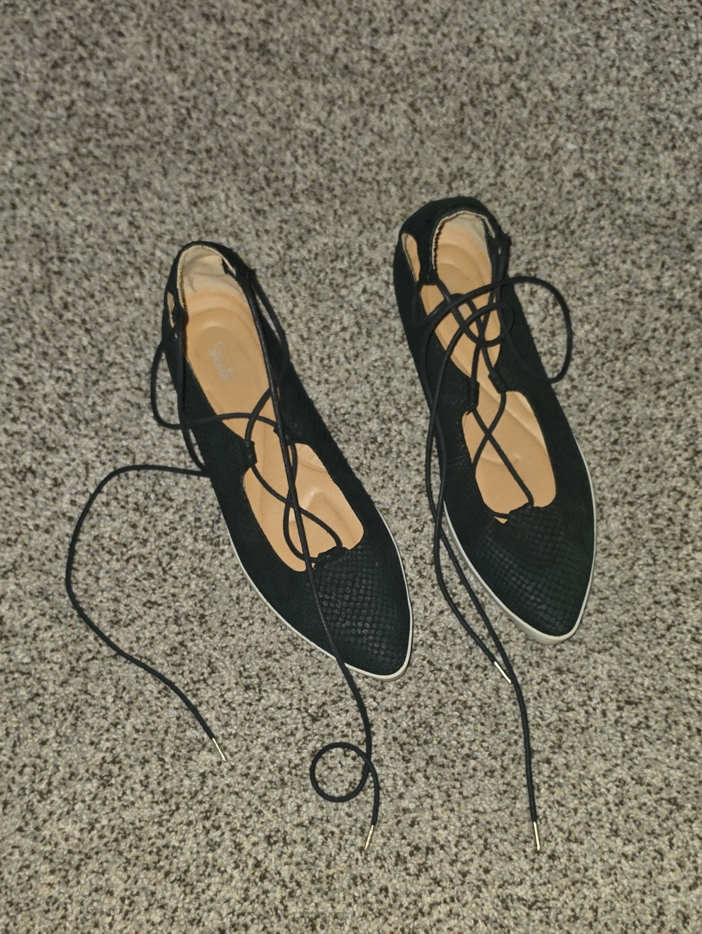 Dr Scholls Original Collection Black Lace-Up Ankle Pointed Ballet Flats 10m